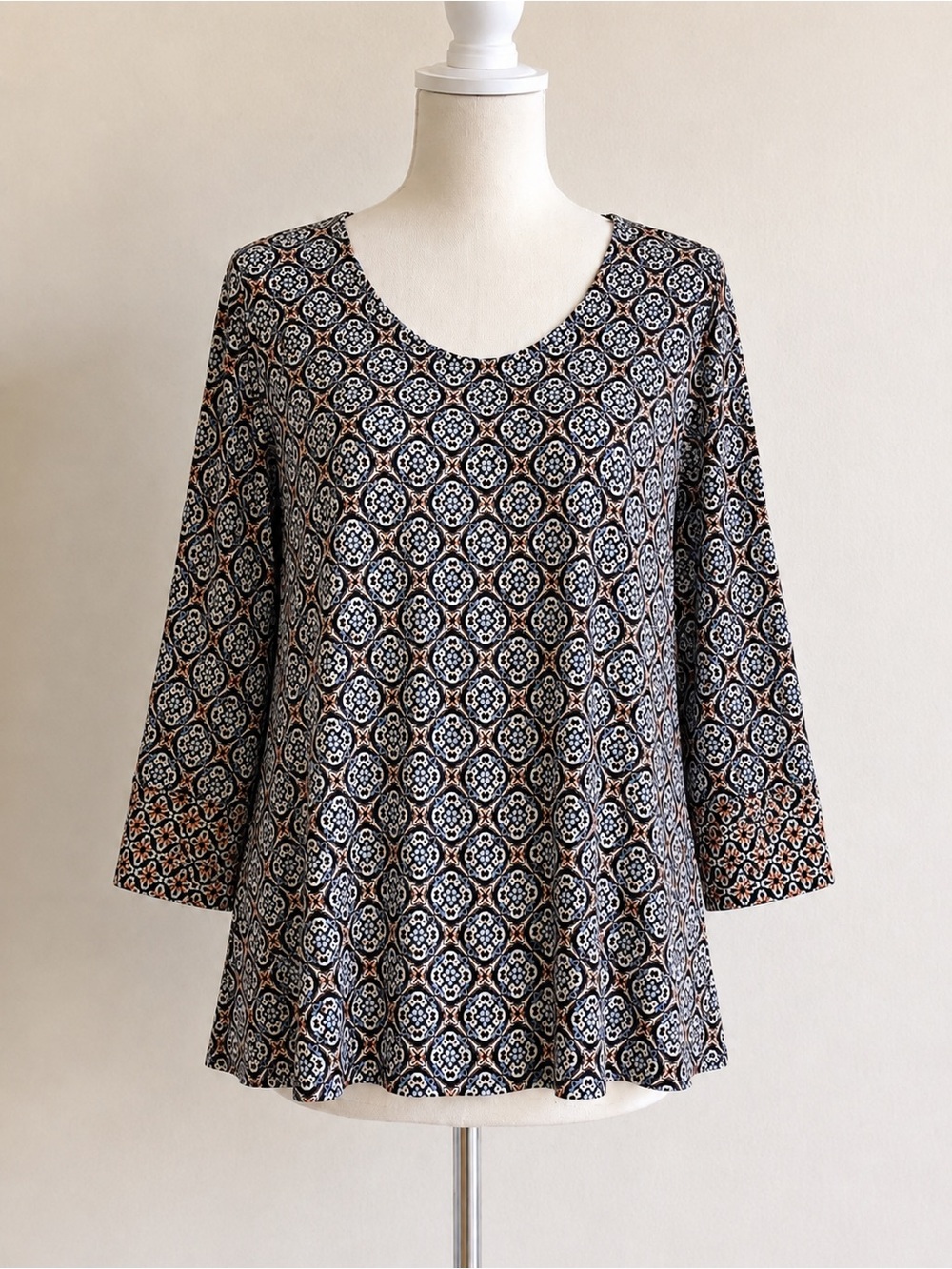 J. Jill Blue Geometric Long Sleeve Tunic Blouse Size S